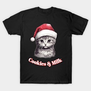 Cookies & Milk - Christmas Cat - Winter Holiday T-Shirt